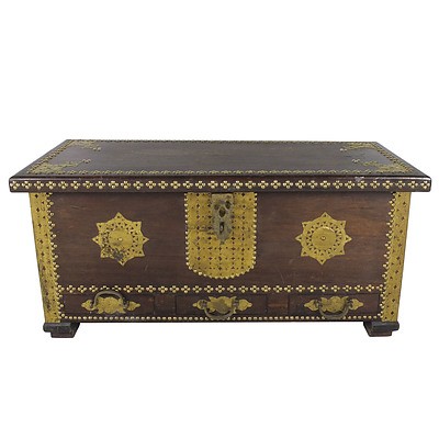 Kenyan Brass Mounted Wood Chest Circa 1970s