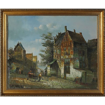 Village Scene Oil on Board Signed Baillie 