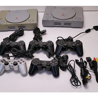 Sony Playsation Consoles, Controllers & Cables - Lot of 2 Consoles