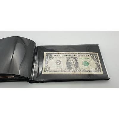 Booklet with Assorted Foreign Banknotes Including Fijian, American, Indonesian Notes and More