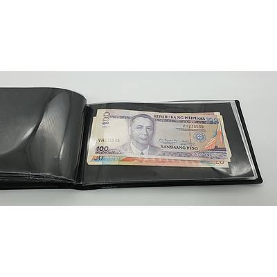 Booklet with Assorted Foreign Banknotes Including Fijian, American, Indonesian Notes and More