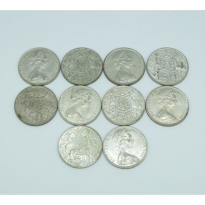 Ten 1966 Australian Round 50 Cent Coins