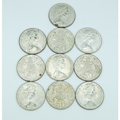 Ten 1966 Australian Round 50 Cent Coins