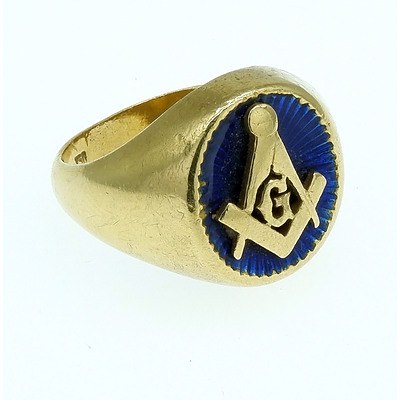 18ct Yellow Gold and Enamel Gentlemans Masonic Signet Ring