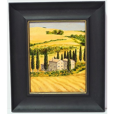 Toscana Village Scene Oil on Board