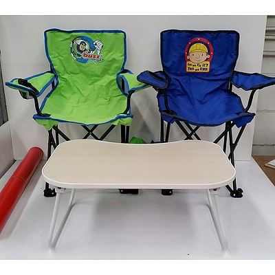 Two Childrens' Bob The Builder and Buzz Lightyear Camping Chairs With Mini Table