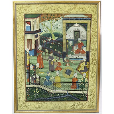 Indian Court Scene Tempera Linen Board