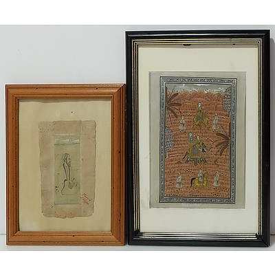 Persian Miniature Painting and an Indian Painting on Fabric