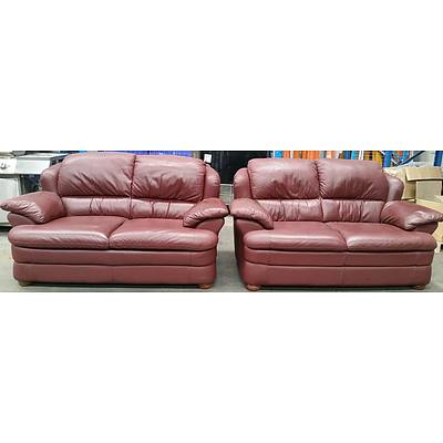 Calia Two Seater Leather Sofas - Lot of Two