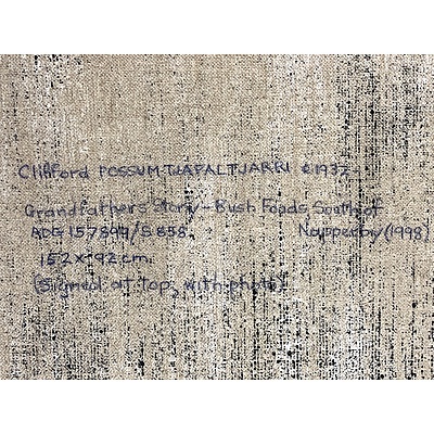 Clifford Possum Tjapaltjarri (c1932-2002) Grandfathers Story - Bush Foods South of Napperby, Synthetic Polymer Paint on Linen
