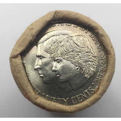 Mint Roll of 1981 Charles & Diana Royal Wedding Fifty Cent Coins
