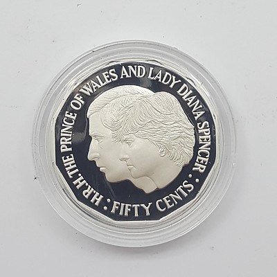 1989 Sterling Silver Masterpieces in Silver Gem Uncirculated Fifty Cent Coin - Charles and Diana