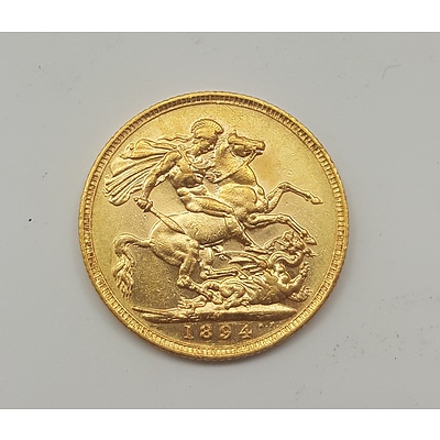 1894 Gold Sovereign - 22ct Solid Gold in Very Collectable Grade