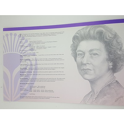 Note Portfolio - Uncut Block of Four 1996 Five Dollar Notes in Presentation Folder issue 1784 of Only 2200 Produced