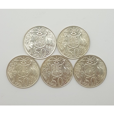Five 1966 Australian Round Fifty Cent Pieces