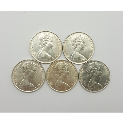 Five 1966 Australian Round Fifty Cent Pieces