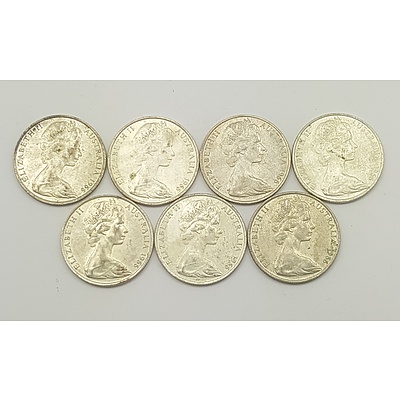 Seven 1966 Australian Round Fifty Cent Pieces