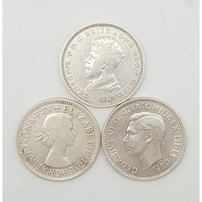 Australian Commemorative Florins - 1927 Parliament House, 1954 Royal Visit Elizabeth II and 1951 Federation Jubilee