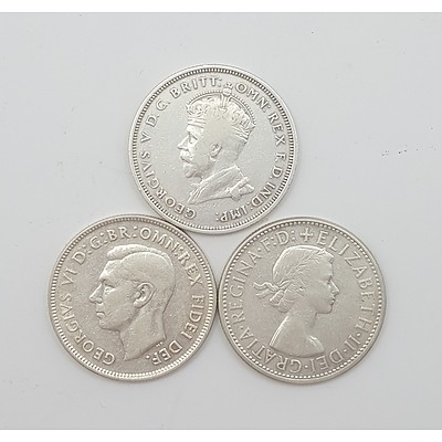 Australian Commemorative Florins - 1927 Parliament House, 1954 Royal Visit Elizabeth II and 1951 Federation Jubilee