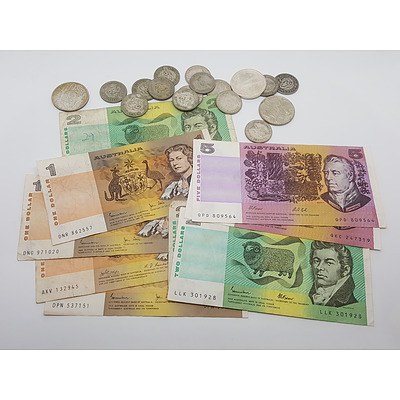 Quantity of Australian Currency Including Paper Notes and Pre-Decimal Silver Coins
