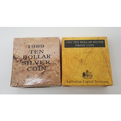Two State Series Ten Dollar Silver Proof Coins - ACT and Queensland