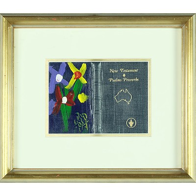 Pro Hart (1928 - 2006) Still Life Oil on Bible Cover