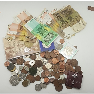 Old Cutlery Canteen with Contents of Commemorative Coins, Silver Coins and Banknotes