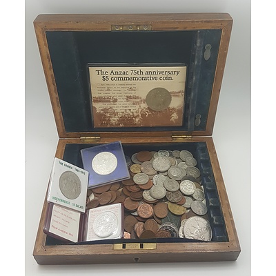 Old Cutlery Canteen with Contents of Commemorative Coins, Silver Coins and Banknotes