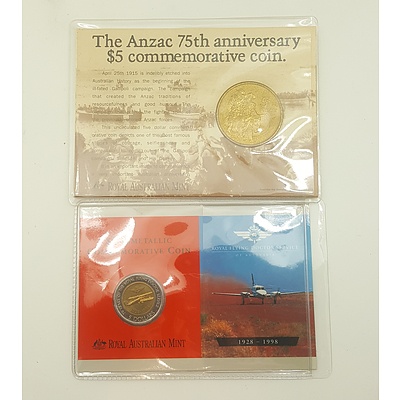 Two Commemorative Five Dollar Coins in Original Packaging