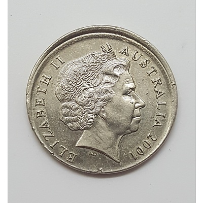 Error Coin - 2001 Australian Five Cent Piece with Off Centre Misstrike and Bottle Capping