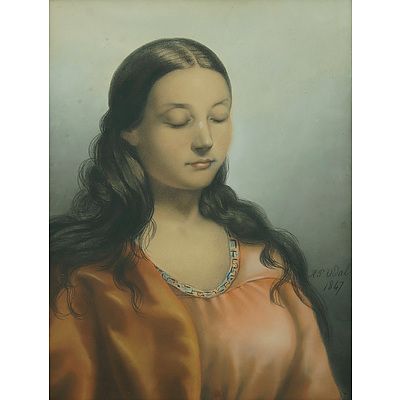 VIDAL, H P South American Girl, 1847 Charcoal & Pastel