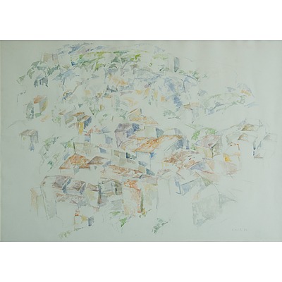 NOVITZ, Charlotte (USA): Rooftops. Cotignac, France, 1986. Watercolour