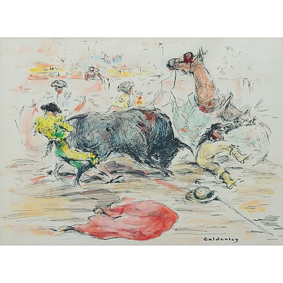 CALDENTEY (Spanish School) (8): Spanish Bullfighting Scenes Ink & Watercolour