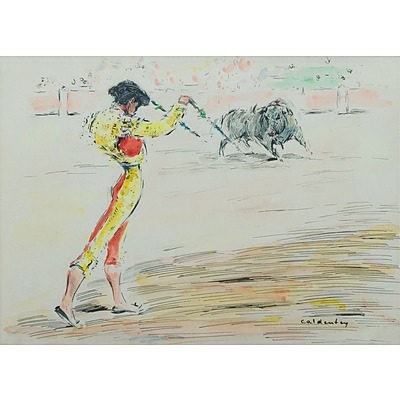 CALDENTEY (Spanish School) (8): Spanish Bullfighting Scenes Ink & Watercolour