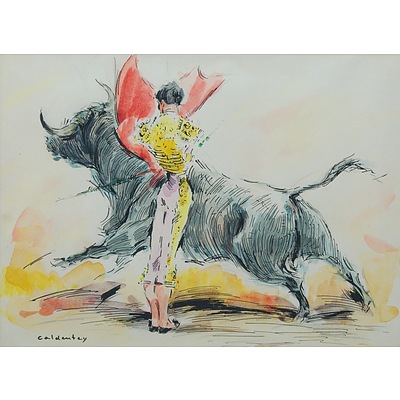 CALDENTEY (Spanish School) (8): Spanish Bullfighting Scenes Ink & Watercolour