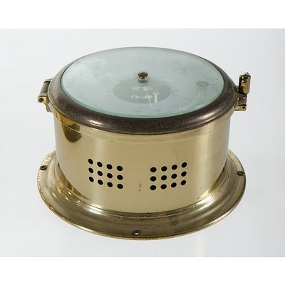 Matching Schatz Ships Clock & Barometer. Brass cased bell strike clock. Barometer incorporates thermometer. Unserviced, running & striking 