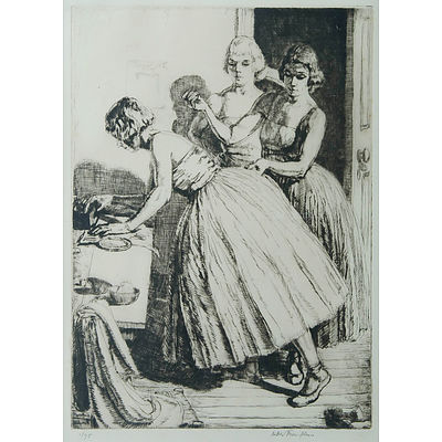 THOMPSON, Ernest H (New Zealand 1891-1971) 'Preparing for Ballet,' 1930 Drypoint 1/75