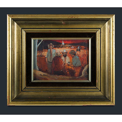 ELLIOT, Ric (1933-1995) 'Drovers Camp' Oil on Board