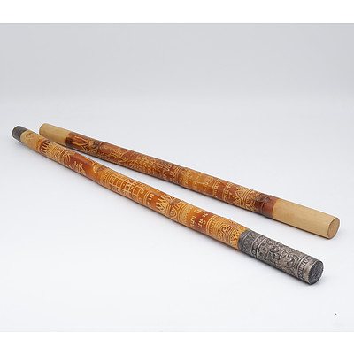 Two Lao Calendar Sticks, One Silver Mounted