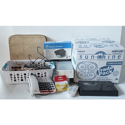 Group of Various Homeware Items Including Business Card Sorters, Exhaust Fan Light/Heater Combo, Record Care Kit and More