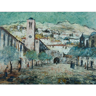 LAWRENCE, George Feather (1901-1981) European Village Scene & Hillside, 1963 Oil on Board