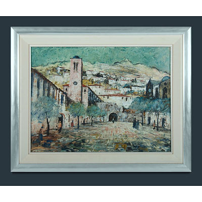 LAWRENCE, George Feather (1901-1981) European Village Scene & Hillside, 1963 Oil on Board