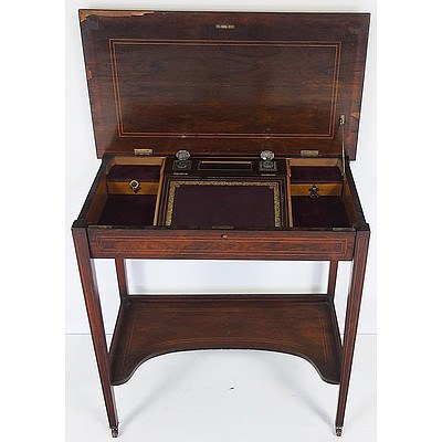 Victorian Inlaid Brazilian Rosewood Ladies Mahogany Writing Desk Circa 1880