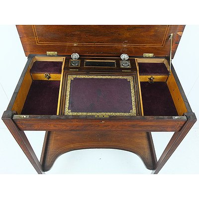 Victorian Inlaid Brazilian Rosewood Ladies Mahogany Writing Desk Circa 1880
