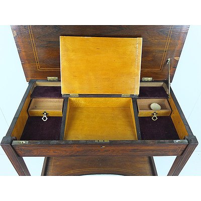 Victorian Inlaid Brazilian Rosewood Ladies Mahogany Writing Desk Circa 1880