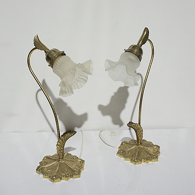 Pair of Vintage Brass Stem Table Lamps with Tulip Shades