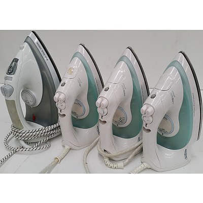 Jands Amplifier, JVC Component System, Four Steam Irons and Philips iPod Dock Clock Radio