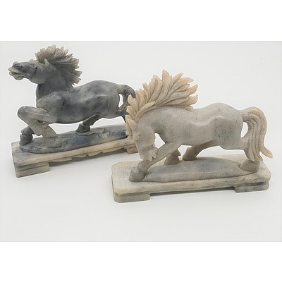 Two Hand Carved Chinese Soapstone Horse Figures