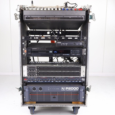 Hard Case Rack Mount with Dynacord PowerMate 1000, Shure Diversity Receiver, DBX 166XL Compressor and More