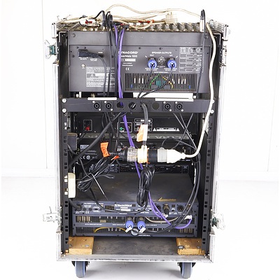 Hard Case Rack Mount with Dynacord PowerMate 1000, Shure Diversity Receiver, DBX 166XL Compressor and More